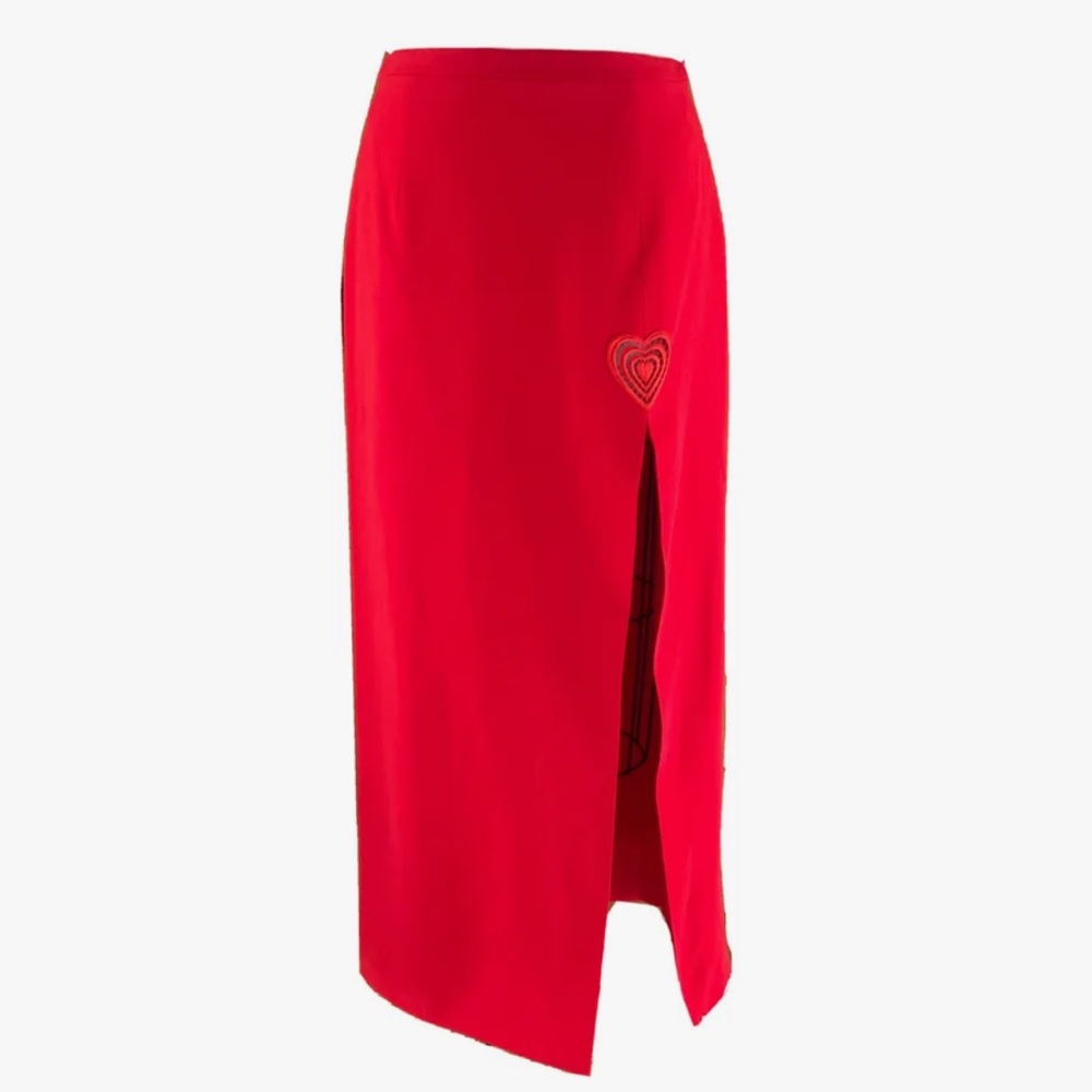 CHRISTOPHER KANE Red Love Heart Crepe Midi Length Skirt UK10 US 6 EU 38 NWOT